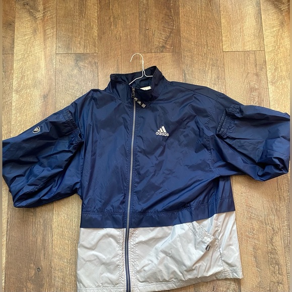 Vintage Adidas Navy and Gray Windbreaker Jacket - Picture 1 of 3